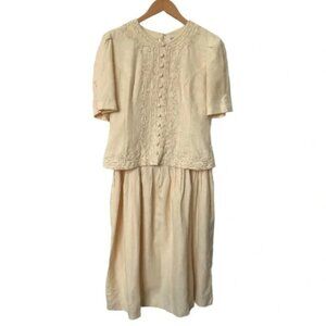 Vintage Karin Stevens Yellow Floral Beaded Faux Skirt Co-Ord Dress